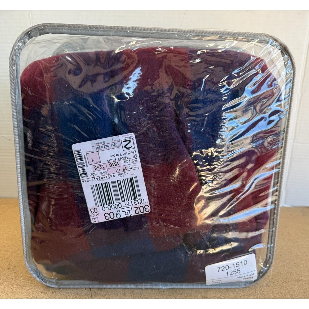 Sealy Delightful Moments Navy Plaid Electric Warming Blanket Throw 50x62 EUC - Picture 2 of 6